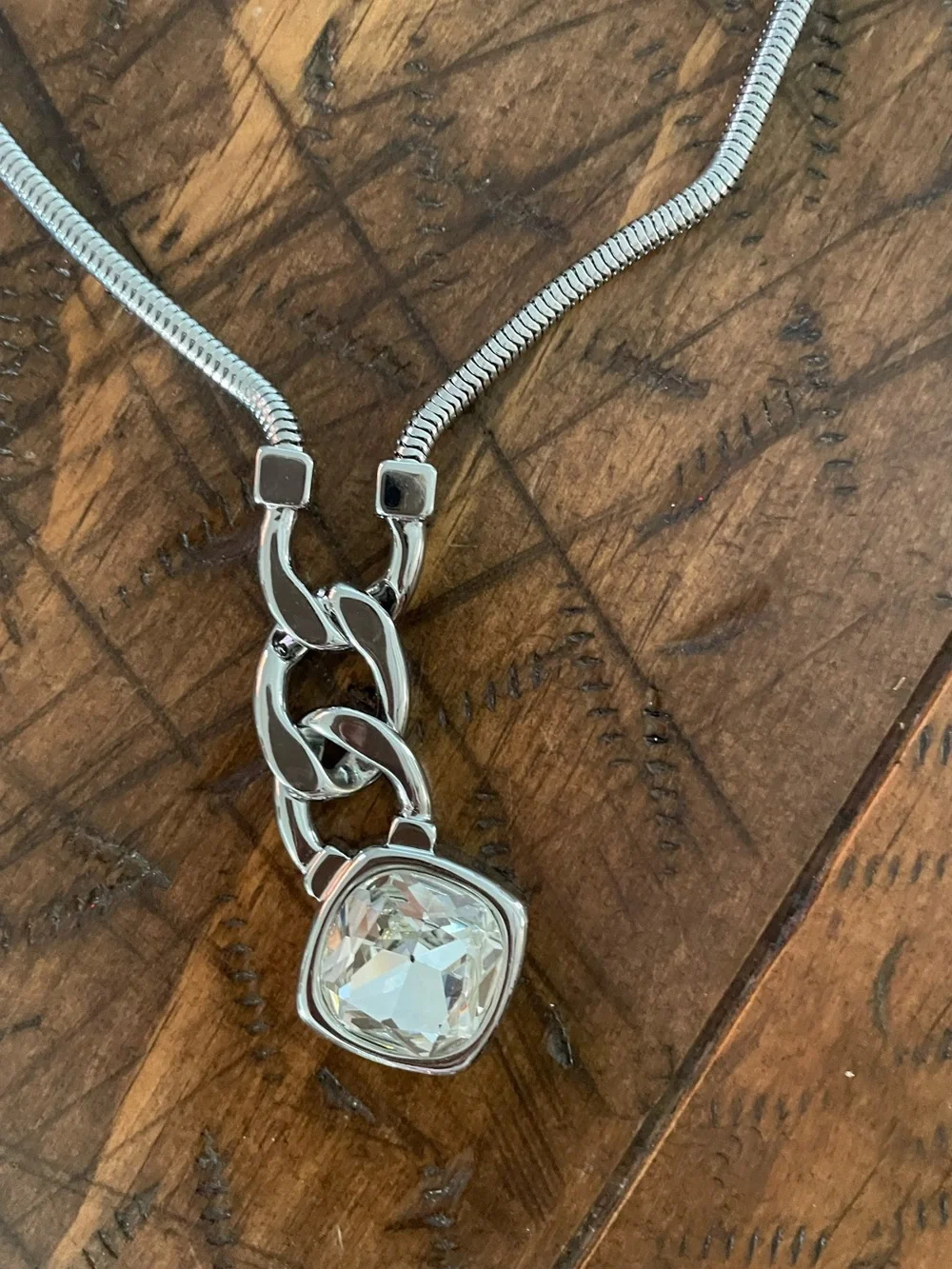 White House Black MarketSilver Long Pendant Necklace with Cubic Zirconia pendant - Picture 3 of 3